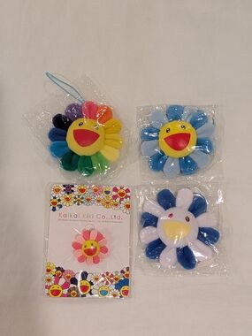 Authentic Murakami Multicolor Plush Flower Keychain - Rainbow